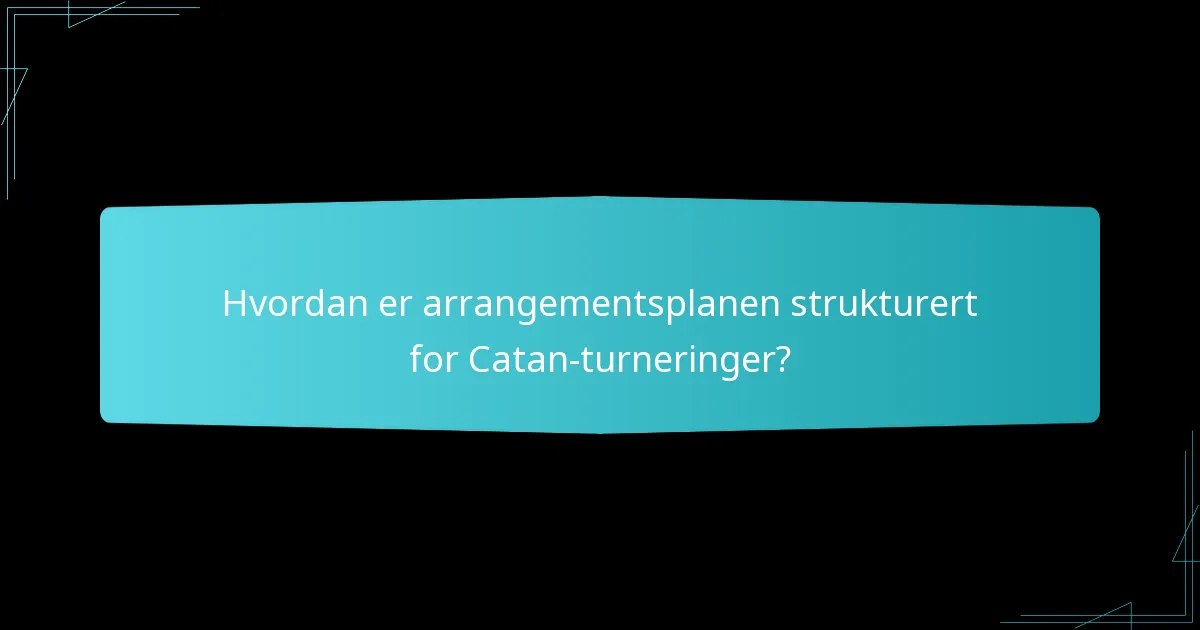 Hvordan er arrangementsplanen strukturert for Catan-turneringer?